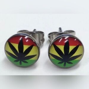 Rasta 7 Point Leaf Ear Studs, Unisex Earrings Surgical Steel Post